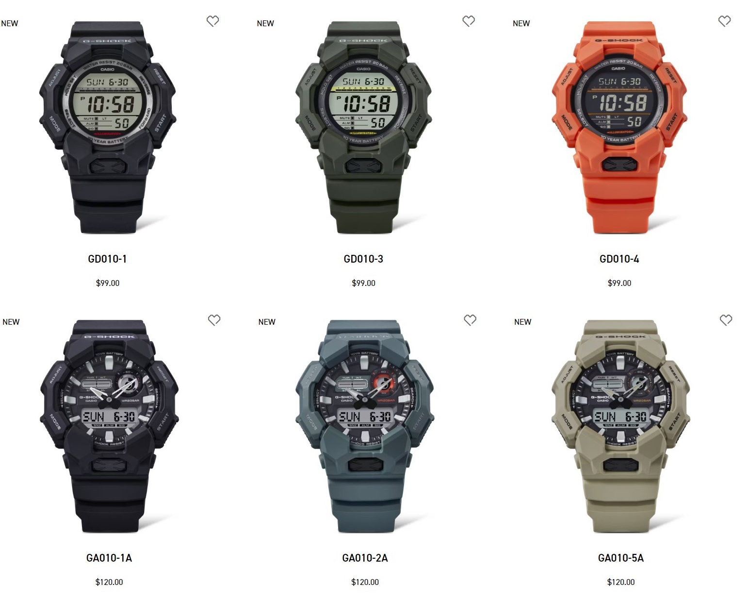 Серии G-Shock GD010 и G-Shock GA010