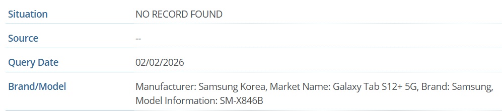 Galaxy Tab S12+ 5G IMEI