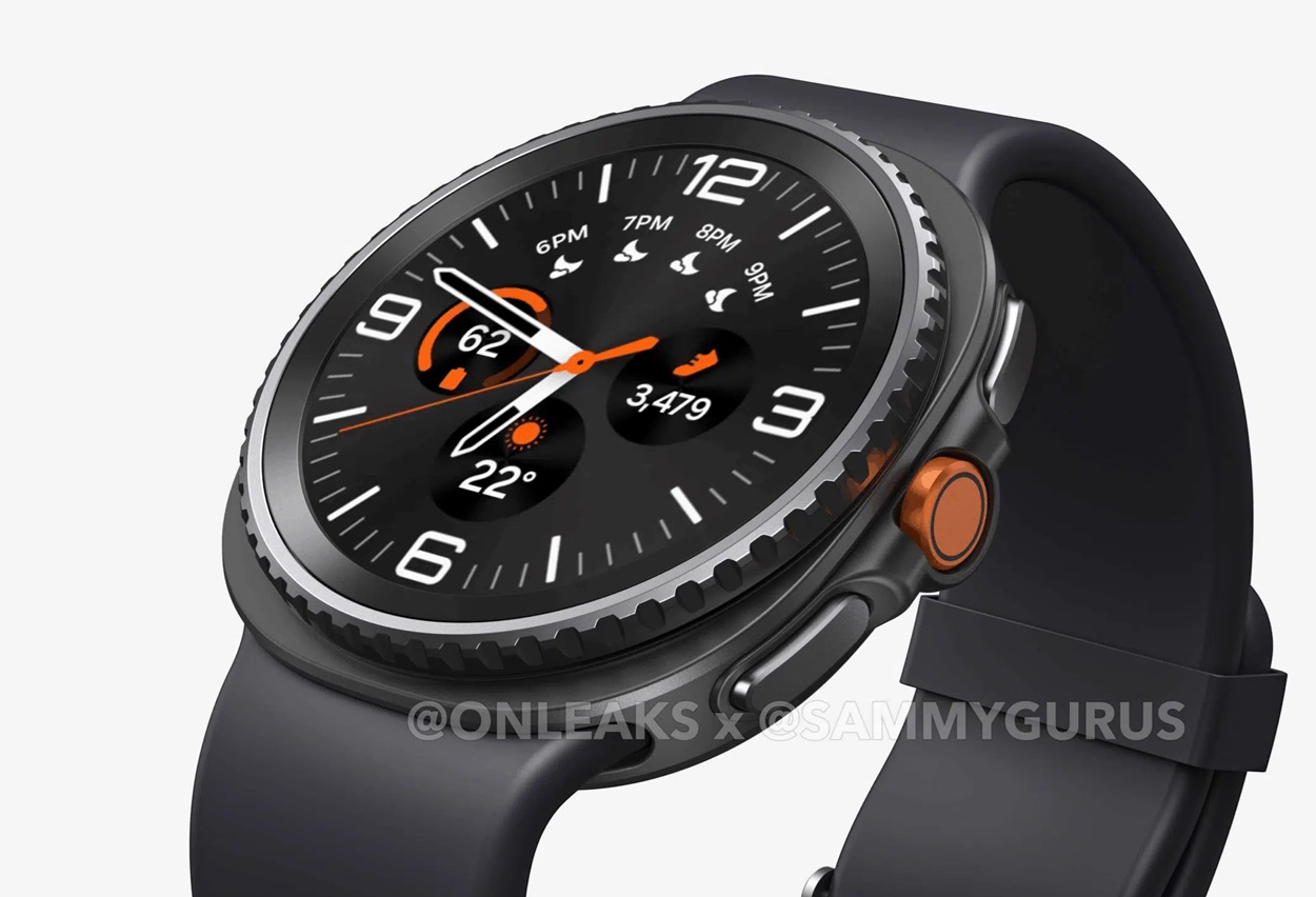 Рендер Samsung Galaxy Watch 8 Classic с тремя боковыми кнопками и круглым дисплеем