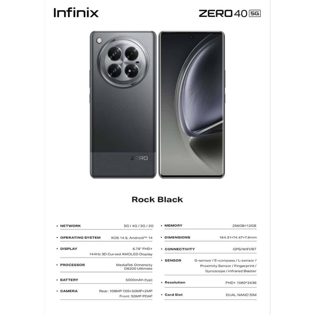 Стали известны характеристики смартфона Infinix Zero 40 5G