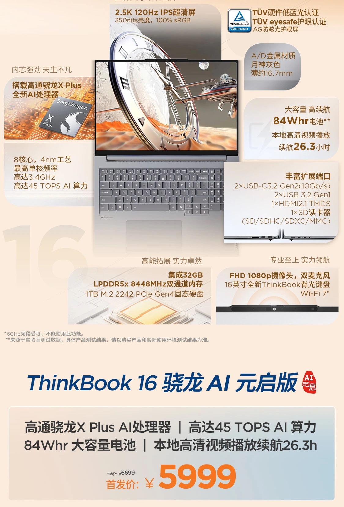 Lenovo выпустила ноутбук ThinkBook 16 Snapdragon AI Yuanqi Edition