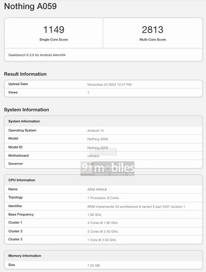 Nothing Phone (3) появился в GeekBench