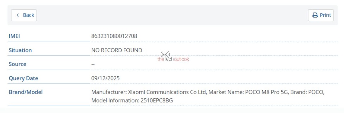 POCO M8 Pro 5G в базе IMEI