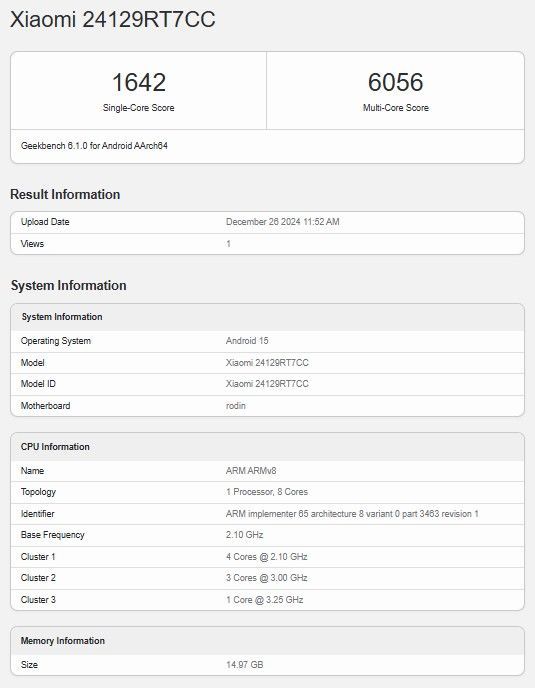 REDMI Turbo 4 прошел тестирование в Geekbench