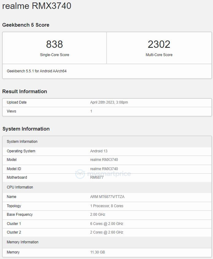 смартфон Realme 11 Pro+ тест Geekbench