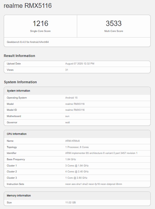 Realme P4 Pro прошел тестирование в Geekbench