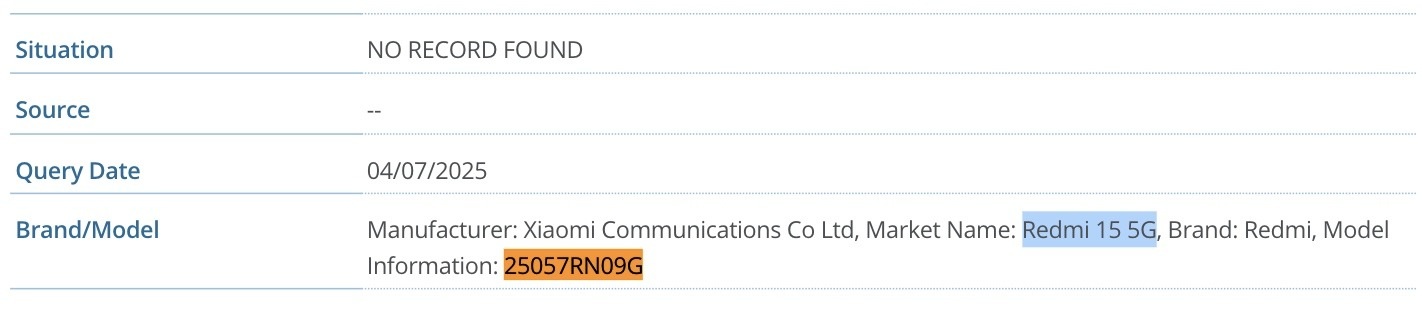 Redmi 15 5G IMEI