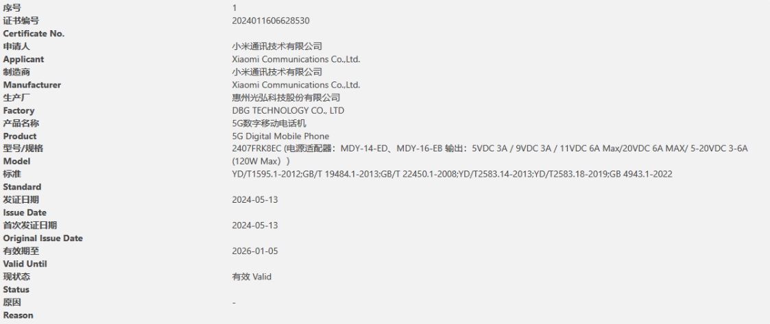 Redmi K70 Ultra прошел сертификацию 3C