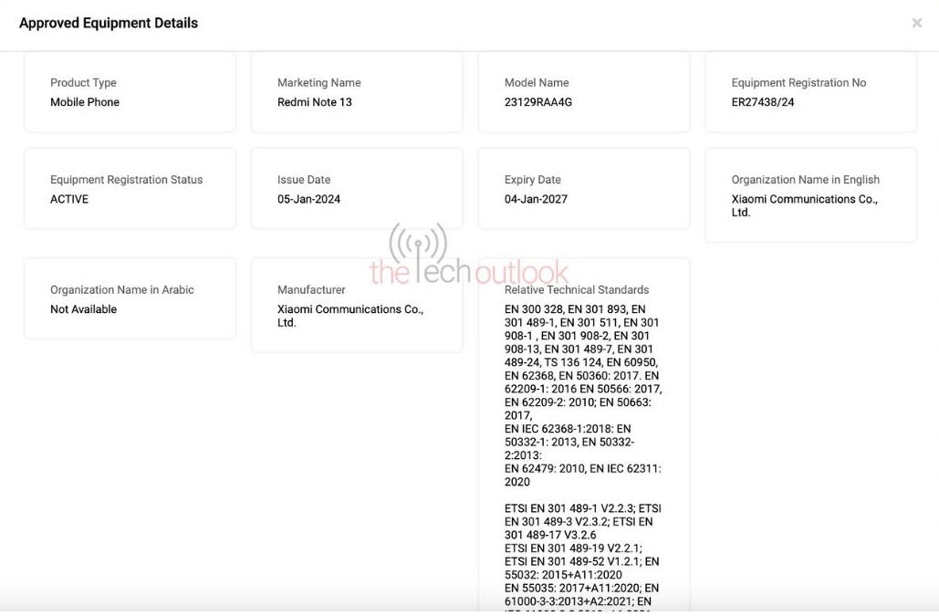 Redmi Note 13 4G прошел сертификацию TDRA