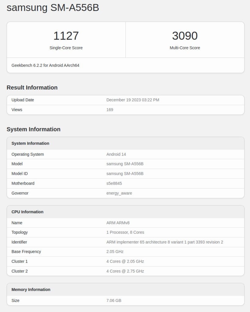 Samsung Galaxy A55 в Geekbench