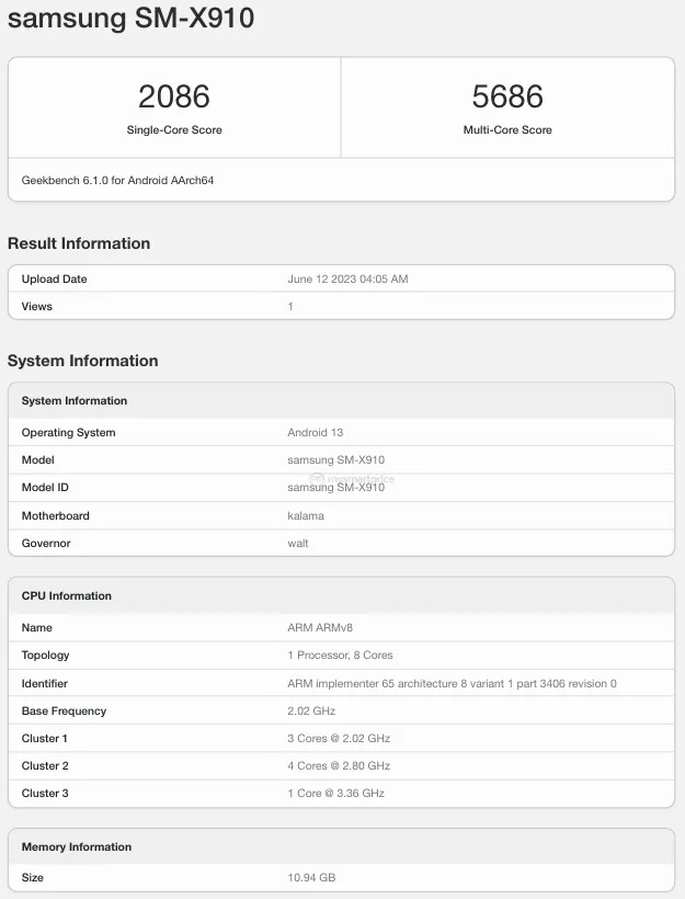 Samsung Galaxy Tab S9 Ultra в Geekbench