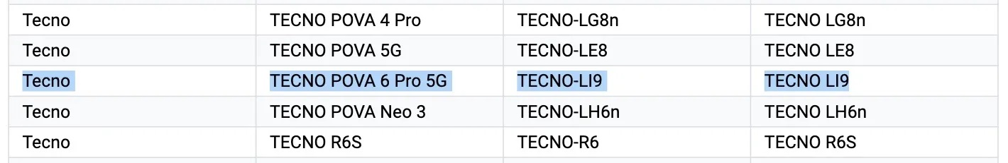 TECNO POVA 6 Pro 5G появился в списке поддерживаемых устройств Google Play