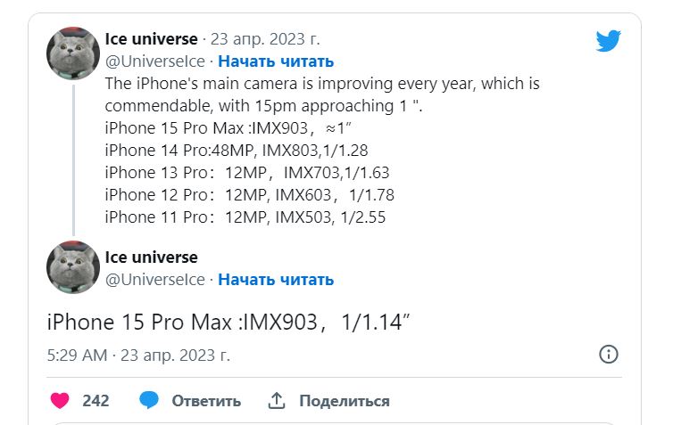 В камере iPhone 15 Pro Max будет использован новый сенсор Sony IMX903