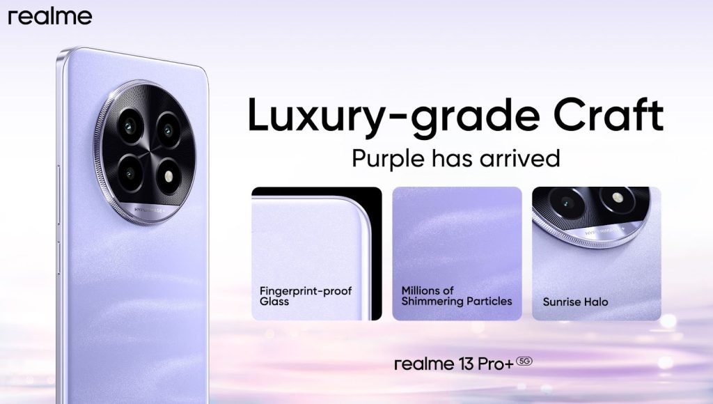 Realme 13 Pro+ в цветовом варианте Monet Purple